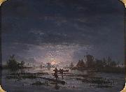 An Extensive River Scene with Fishermen at Night